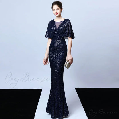 Charlotte Formal Stylish Sequin Mermaid Dress NAVY / XS