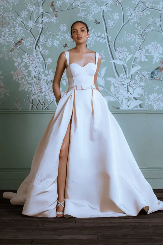 Charlotte Satin Graceful A-Line Wedding Dress White / 2