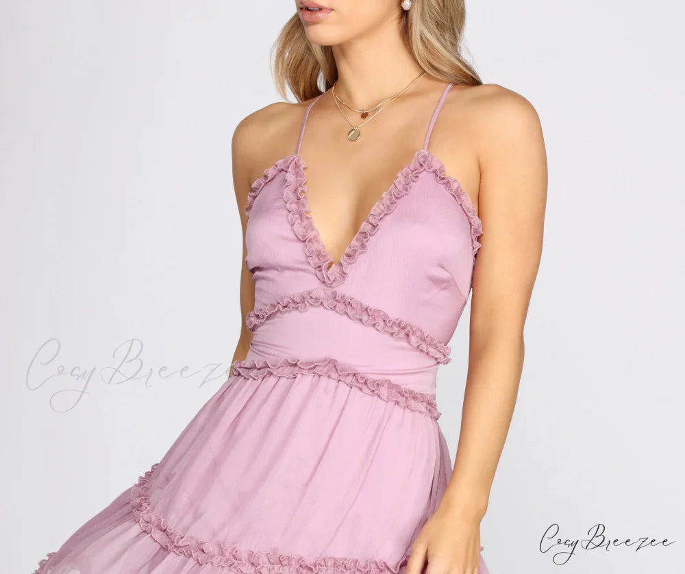 Charming Ruffles Stylish Chiffon Dress