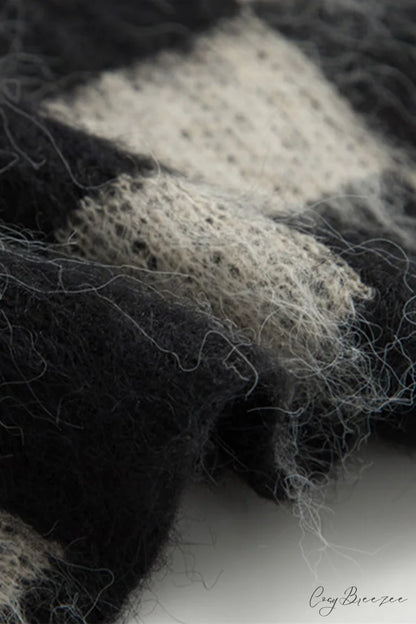 Checkerboard V Neck Mohair Sweater