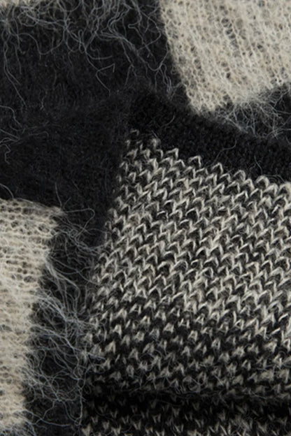 Checkerboard V Neck Mohair Sweater