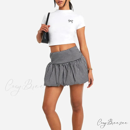 Checkered Bubble Plaid Style Skirt Black / S skirts-250223