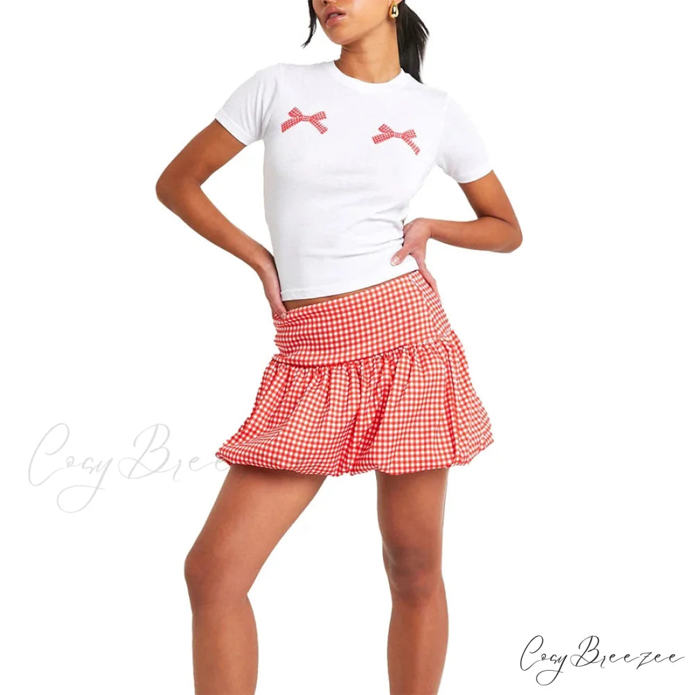 Checkered Bubble Plaid Style Skirt skirts-250223