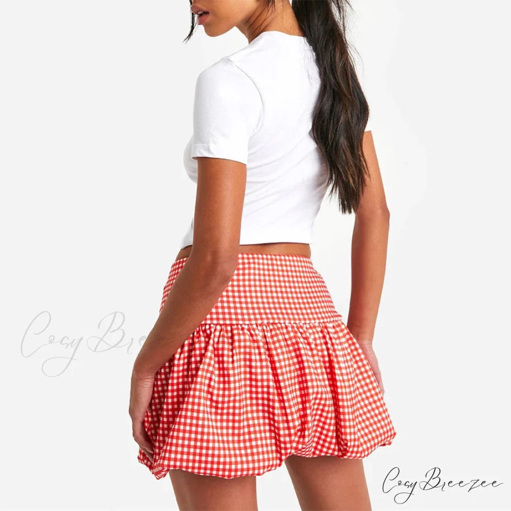 Checkered Bubble Plaid Style Skirt skirts-250223