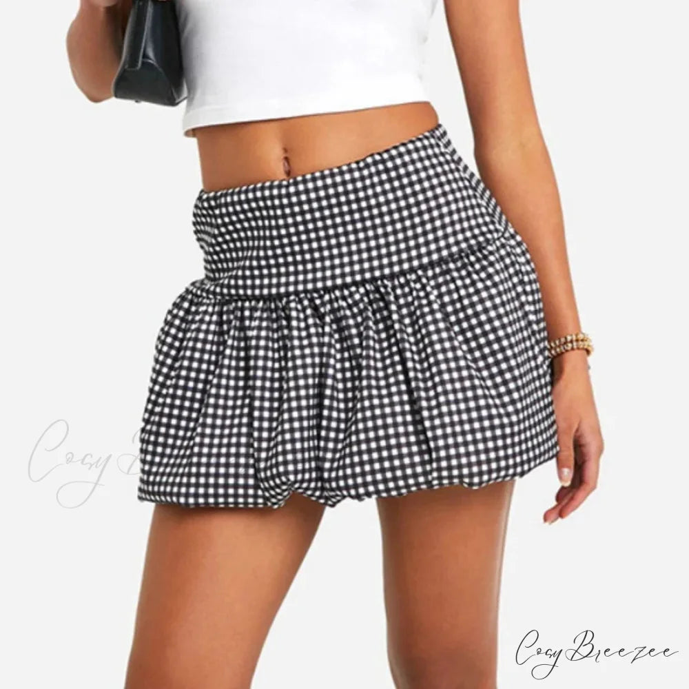 Checkered Bubble Plaid Style Skirt skirts-250223