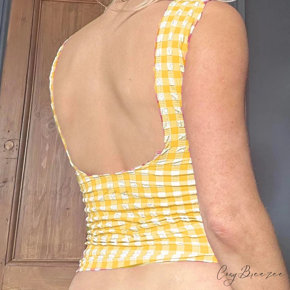 Checkered Lace Square Crop Top croptop-250223