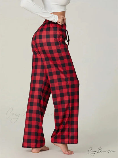 Checkered Pattern Lace-Up Side-Cut Casual Spacious Pant pant-250223