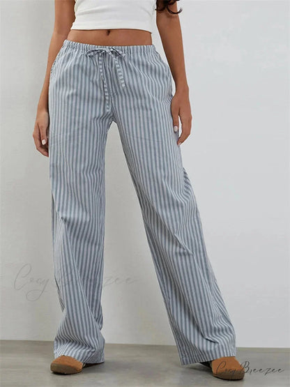 Checkered Pattern Spacious Casual Spring Summer Pant BLUE / S pant-250223