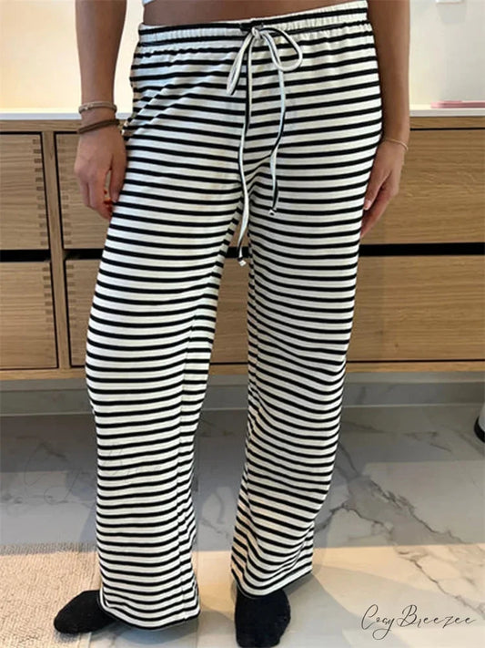 Checkered Pattern Stretchy Waist Loose Spacious Pant BLACK / S pant-250223