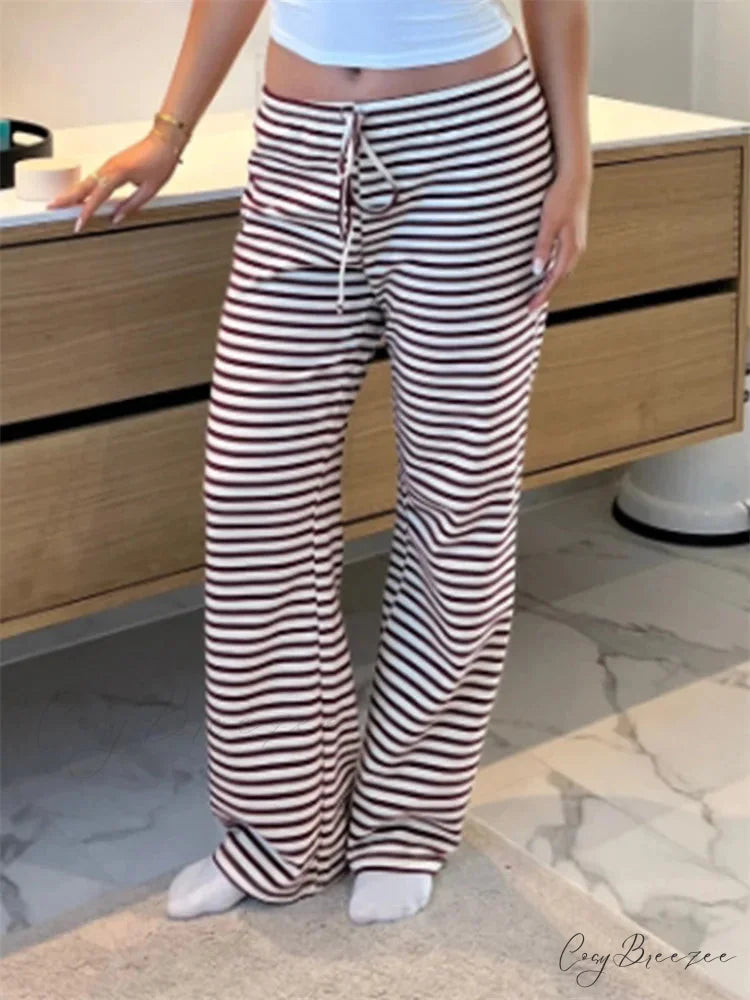 Checkered Pattern Stretchy Waist Loose Spacious Pant PINK / S pant-250223