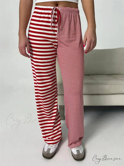 Checkered Pattern Stretchy Waist Loose Spacious Pant RED / S pant-250223