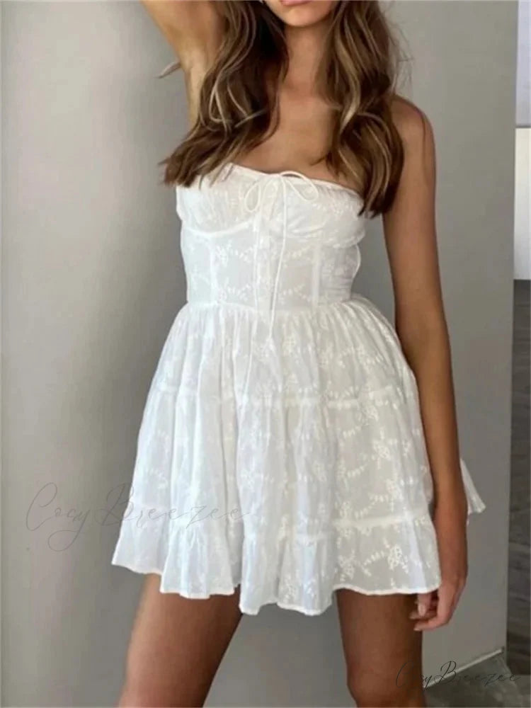 Checkered Slim-Fit Tie-Up Mini Dress WHITE / S minidress-250223