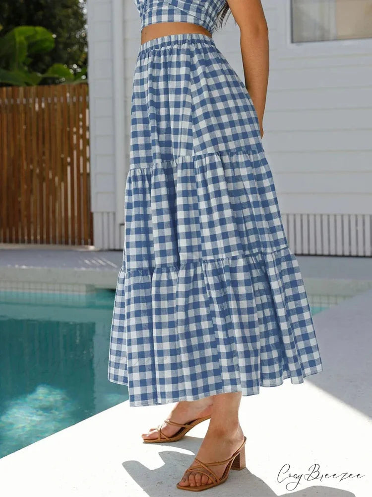 Checkered Tiered Patchwork Skirt skirts-250223