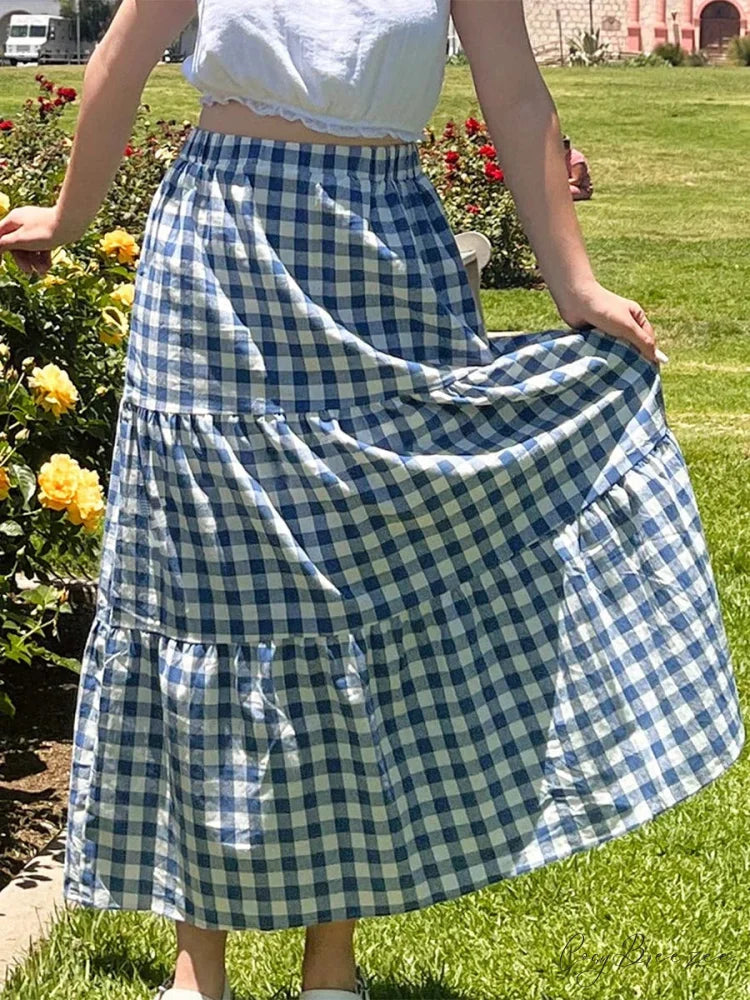 Checkered Tiered Patchwork Skirt skirts-250223