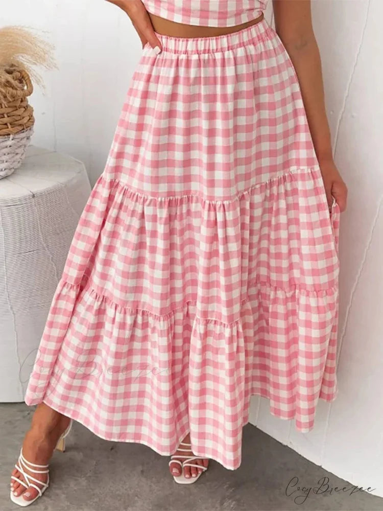Checkered Tiered Patchwork Skirt skirts-250223