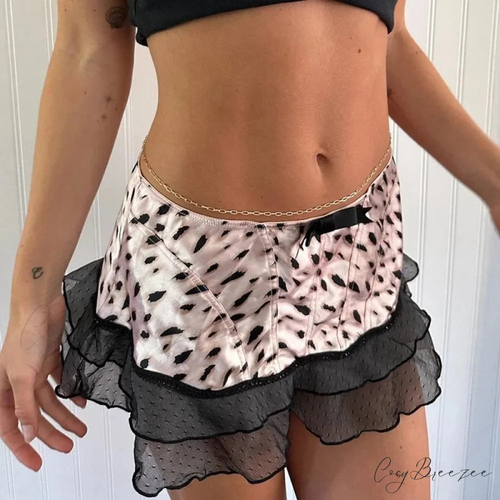 Cheetah Ruffled Hem Pencil Skirt white / S skirts-250223