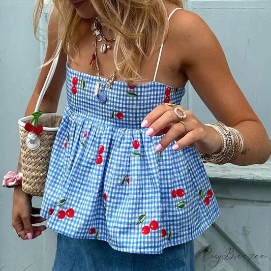 Cherry Plaid Peplum Crop Top croptop-250223