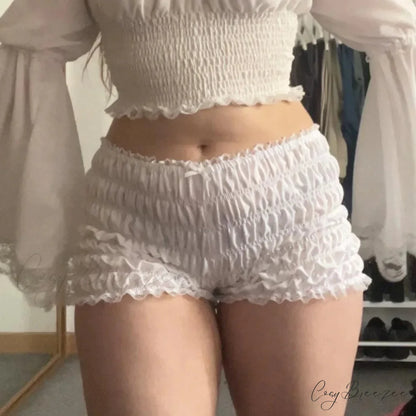 Cherry Print Ruffle Bloomer Shorts white2 / S short-250223