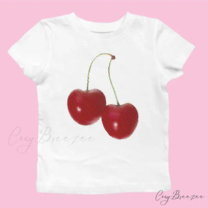 Cherry Print Stylish Graphic Tee WHITE / S