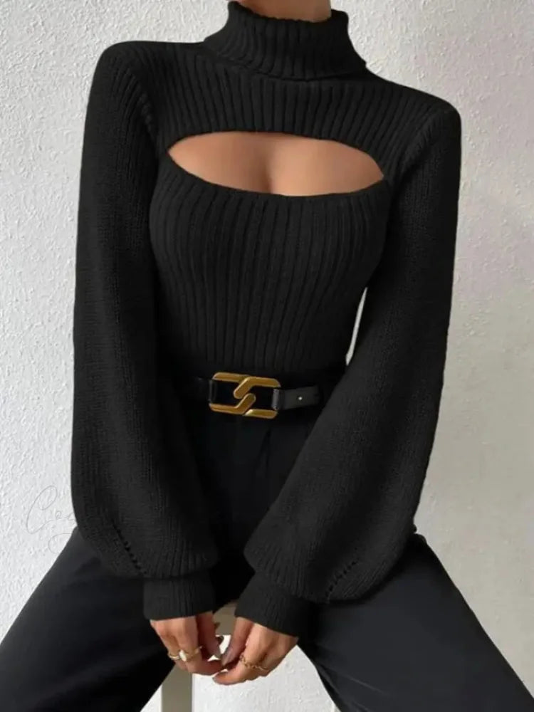 Chest Hollowed-out Turtleneck Sexy Sweater swraters-241228