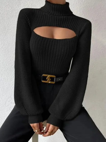 Chest Hollowed-out Turtleneck Sexy Sweater swraters-241228