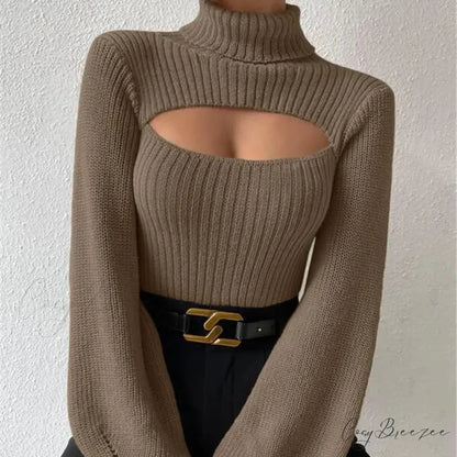 Chest Hollowed-out Turtleneck Sexy Sweater swraters-241228