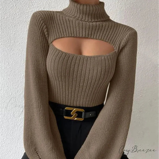 Chest Hollowed-out Turtleneck Sexy Sweater swraters-241228
