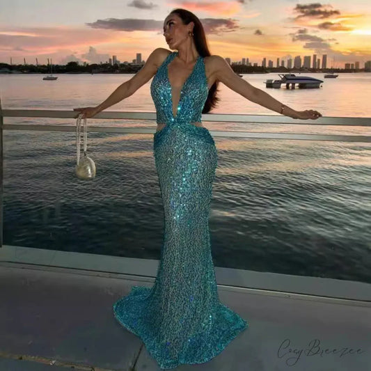 Chic Black Embellished Bandage Party Dress Formal Dress blue / XS promdress-250223
