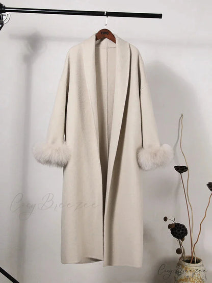Chic Brown Woolen Tops Coat Beige / S overcoats-241228