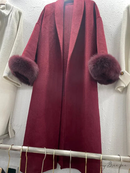 Chic Brown Woolen Tops Coat wine red / S overcoats-241228