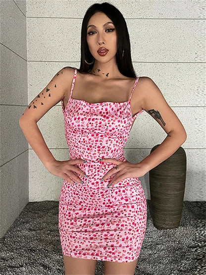 Chic Floral Print Backless Sling Mini Suspender Wrap Bodycon Dress Pink / S floraldress-250126