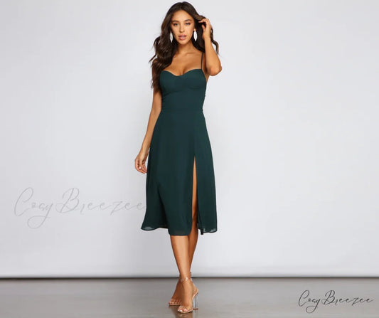 Chic Flowy Stylish Chiffon Midi Dress HUNTER / XS