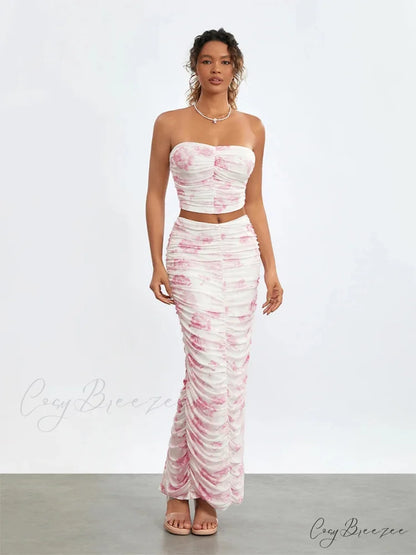 Chic Off-Shoulder Tube Wrap Long Skirt Set floraldress-250126