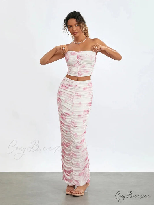 Chic Off-Shoulder Tube Wrap Long Skirt Set MULTI / S floraldress-250126