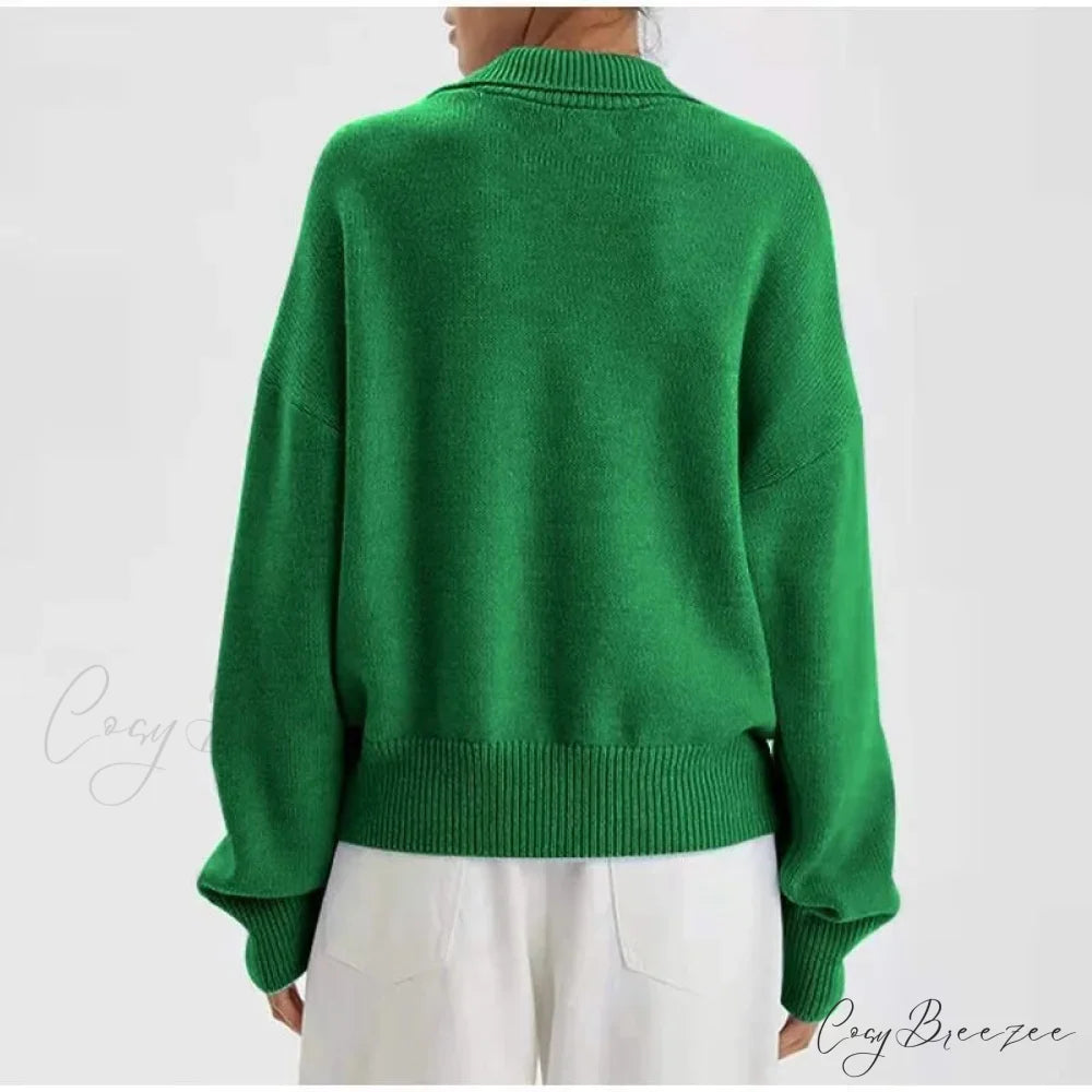 Chic Polo Collar Casual Oversized Solid Color Knitted Christmas Sweater