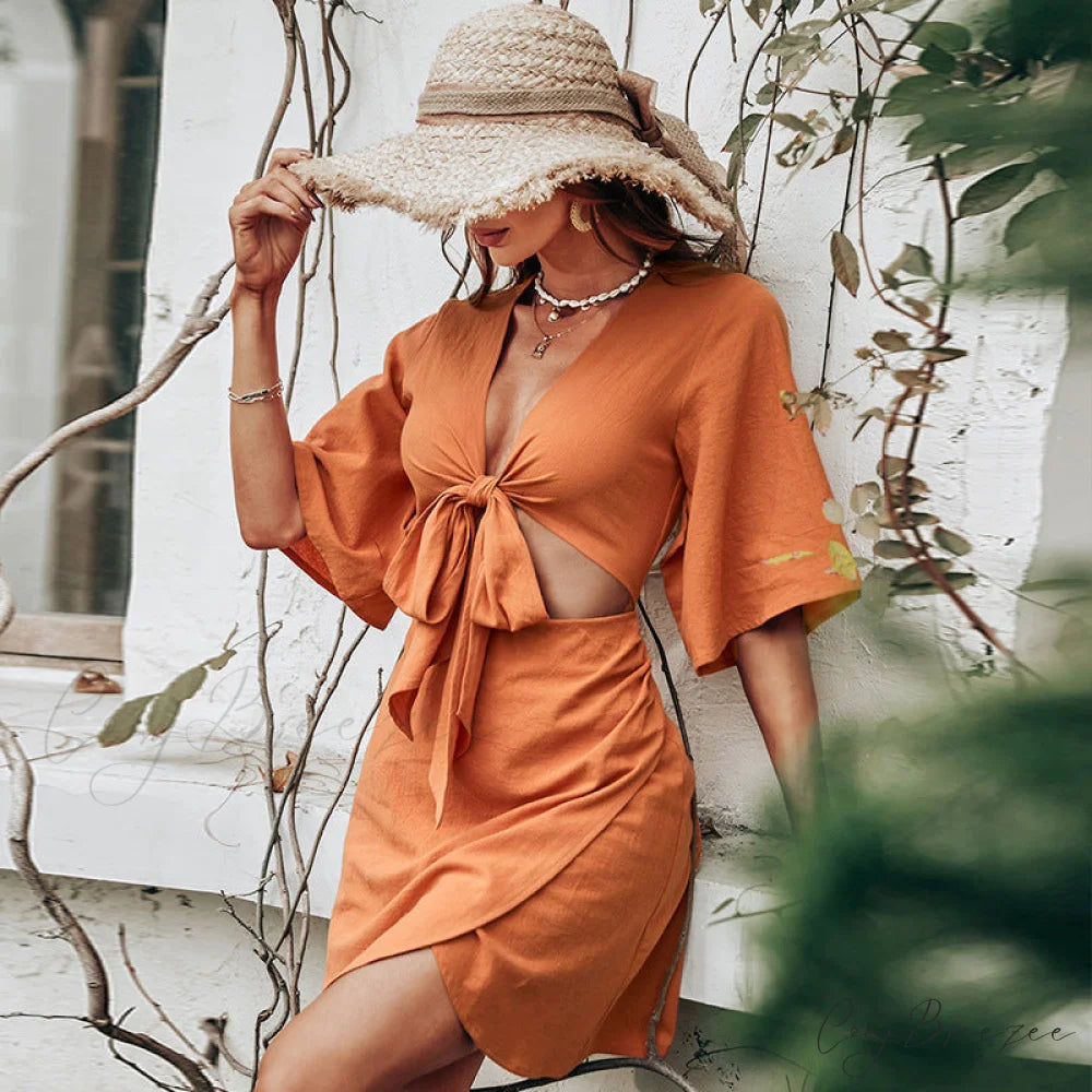Chic Short Sleeve Mini Dress in Orange