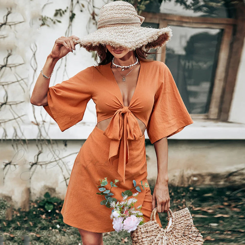 Chic Short Sleeve Mini Dress in Orange