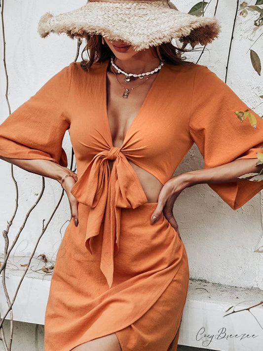 Chic Short Sleeve Mini Dress in Orange
