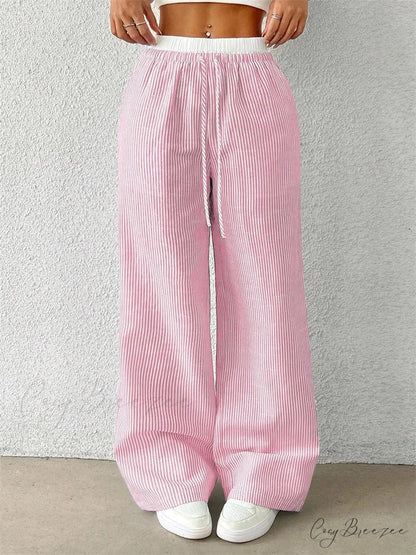 Chic Striped Side-Slit Tie-Up Spacious Sweatpant pant-250223
