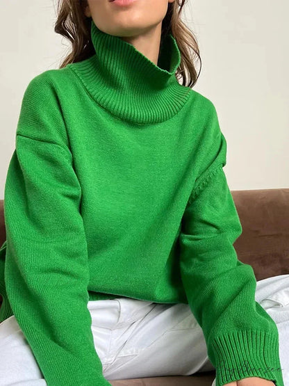 Chic Thickened Inner Wear Solid Fashion Knitted Jumper Christmas Sweater Green / S