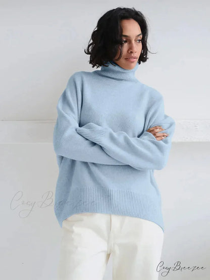 Chic Thickened Inner Wear Solid Fashion Knitted Jumper Christmas Sweater Light blue / S