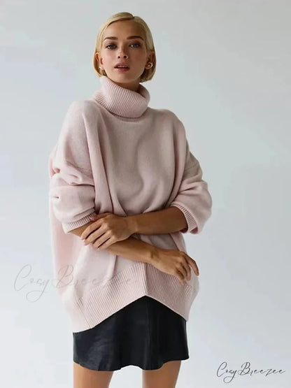 Chic Thickened Inner Wear Solid Fashion Knitted Jumper Christmas Sweater pinkish / S