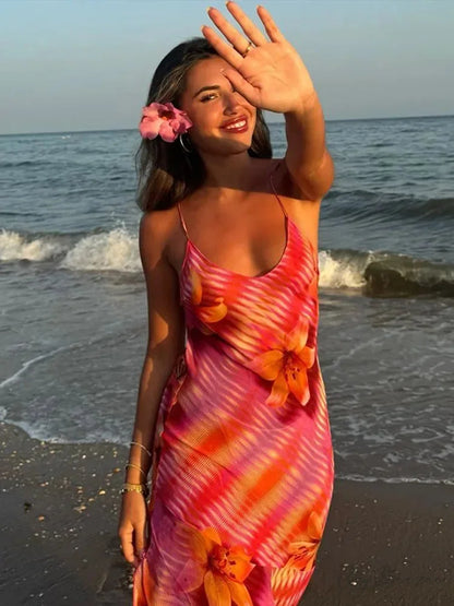Chic V-neck Beach Ruffles Backless Floral Dress floraldress-250126