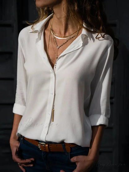Chiffon Collar Relaxed Office-ready Blouse WHITE / S blouse-250126