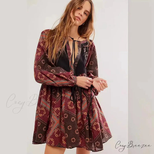 Chiffon Floral Boho Mini Dress bohodress-250126