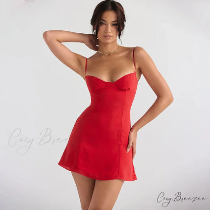 Chiffon Floral Print Spaghetti Strap Backless Boho Dress Red / Xs