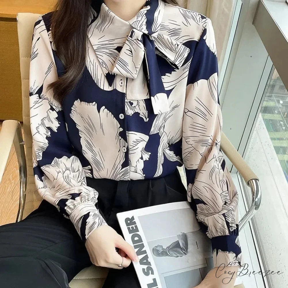 Chiffon Flower Button Up Long Sleeve Crop Top blouse-250126