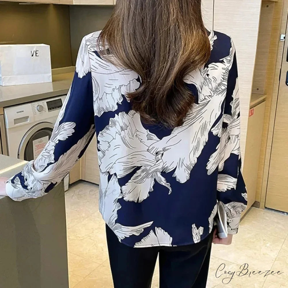 Chiffon Flower Button Up Long Sleeve Crop Top blouse-250126