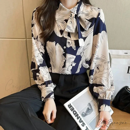 Chiffon Flower Button Up Long Sleeve Crop Top blouse-250126