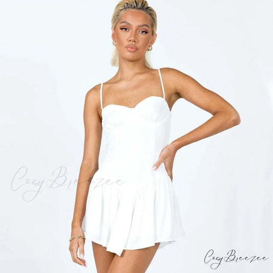 Chiffon Ruffle Hem Bishop Sleeve Classic One Shoulder Mini Dress - Gray S / White